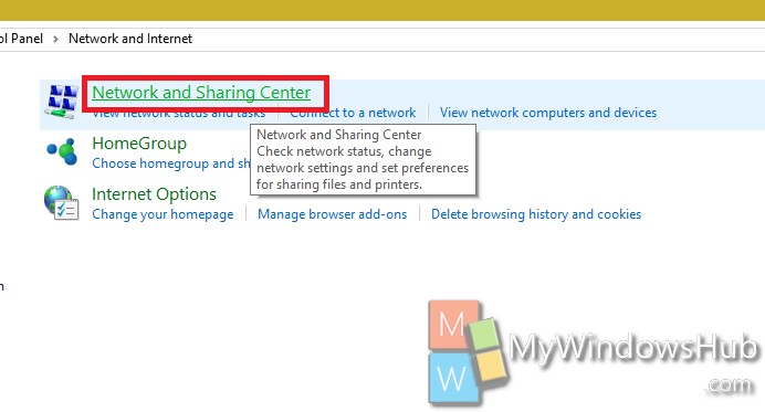 network and sharing center