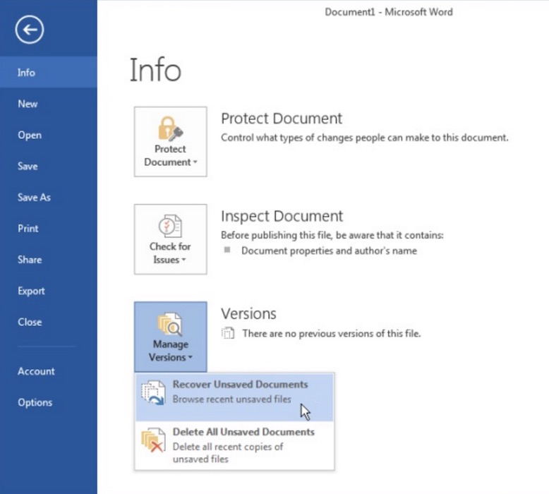 How to Recover Unsaved Microsoft Word Documents With Version Control?