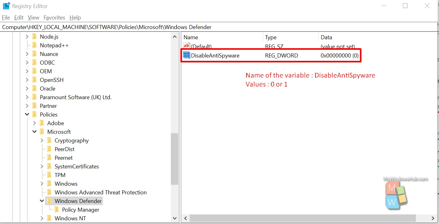 hkey_local_machine software policies microsoft windows defender