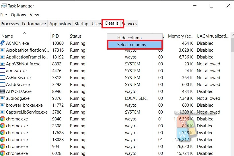 select columns