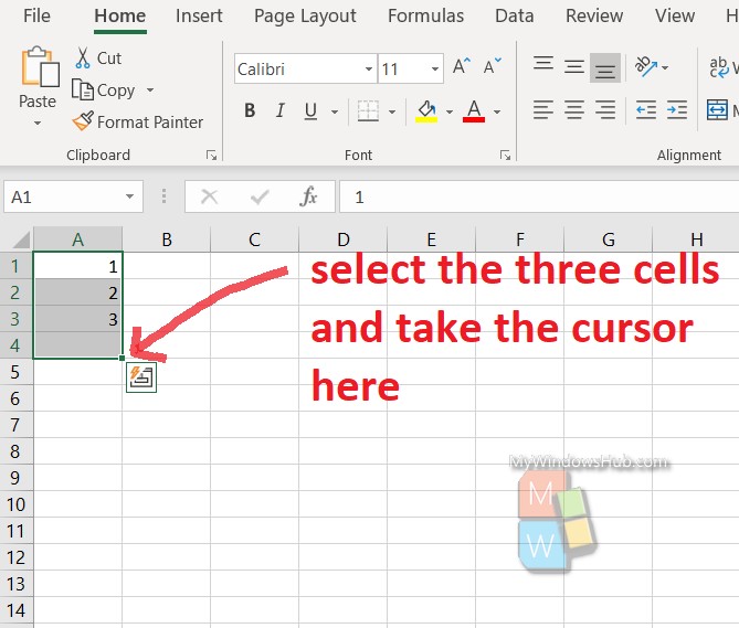 select cursor ms excel