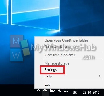 OneDrive settings 