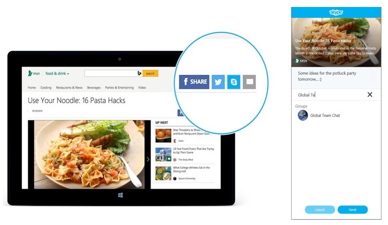 Microsoft adds website Share button for Skype