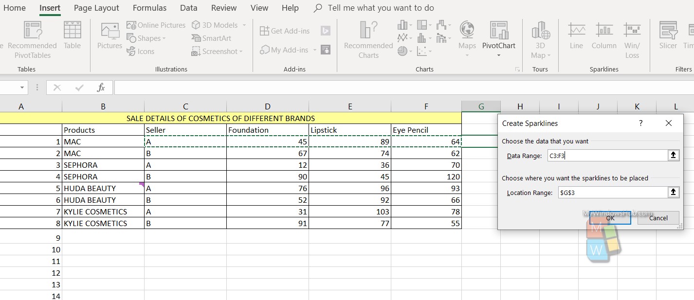 insert cell sparklines on mac for excel