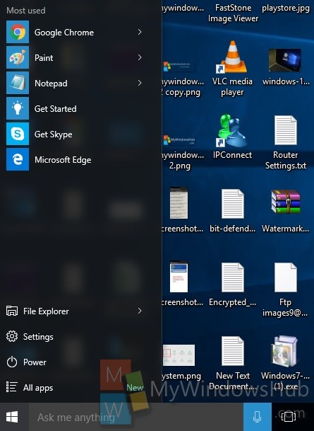 start menu slimed down