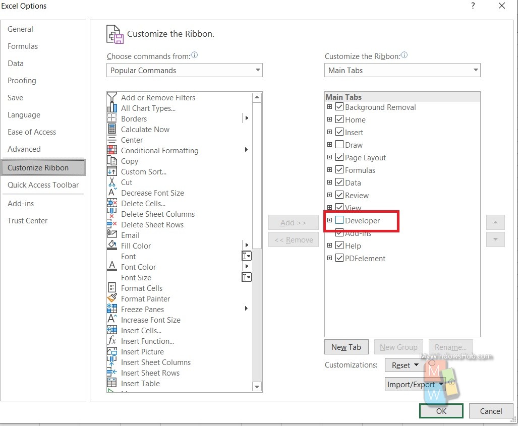 Developer mode Excel  vba