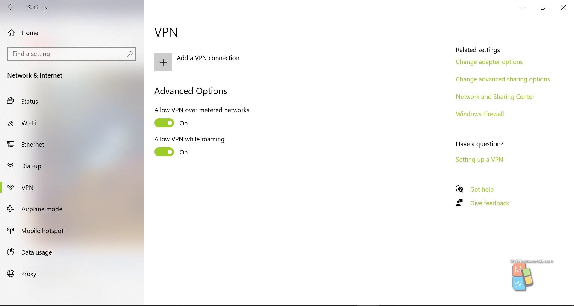 allow vpn over metered networks