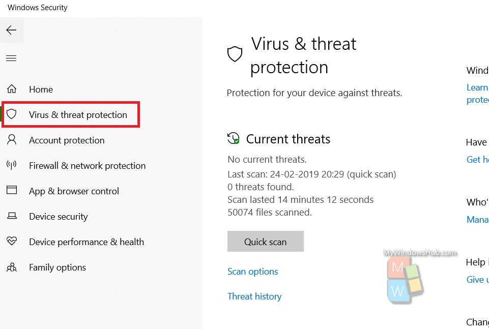 windows 10 check virus protection