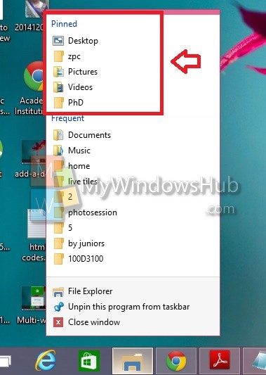 Pinned in Home in WIndows 10