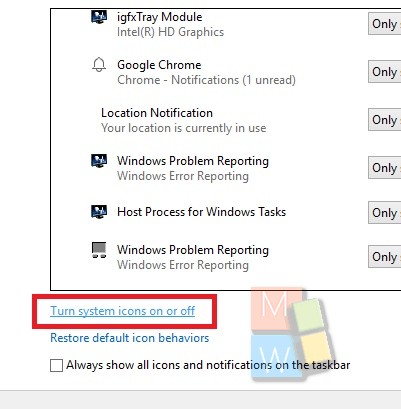 Turn system icons on off