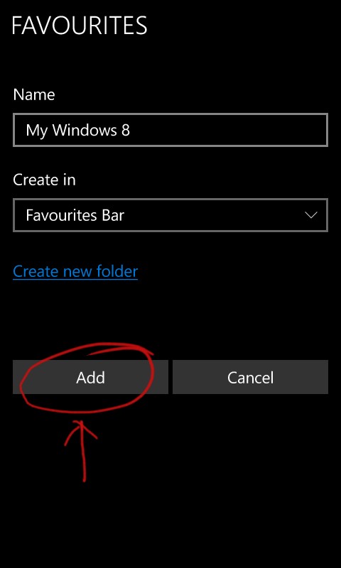 Microsoft Edge add to favourite bar