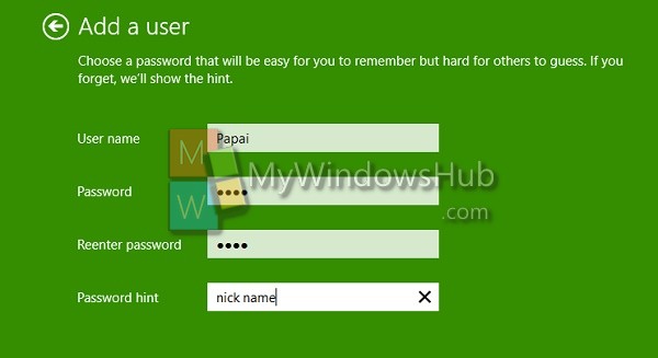 username and password