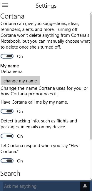 Cortana in Windows 10