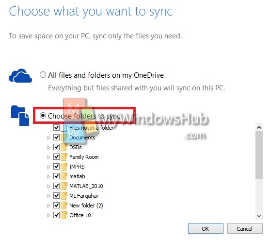 Choose folders to sync