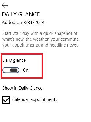 Turn off Daily Glance