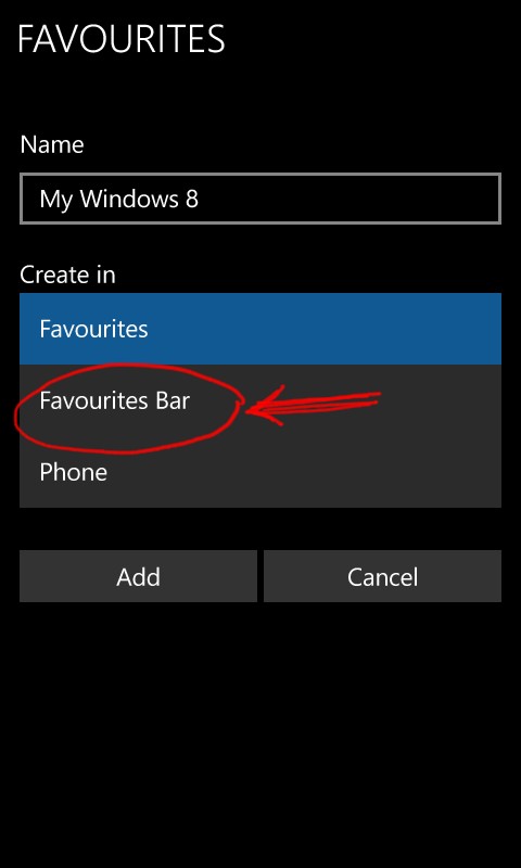 Microsoft Edge add to favourite bar