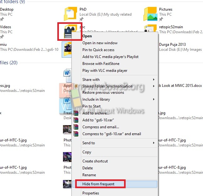 hide quick access windows 10