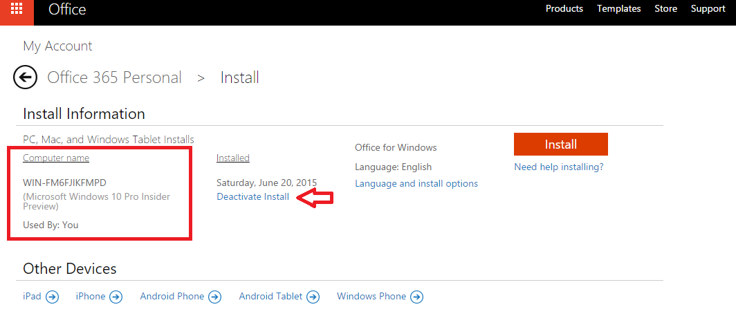 Deactivate Install Office 365