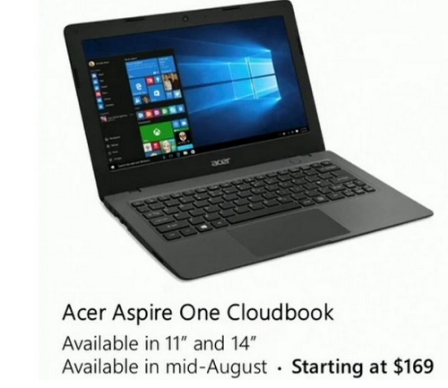 Microsoft unveils new Acer Windows 10 Cloudbook