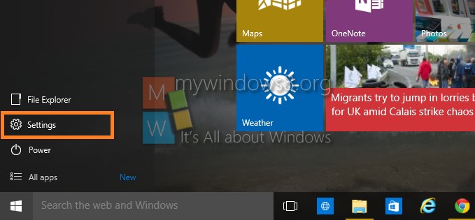 Open Setting Windows 10