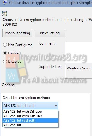 Bitlocker encryption and cipher