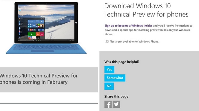Windows 10 Technical preview for Phones is due till February 2015