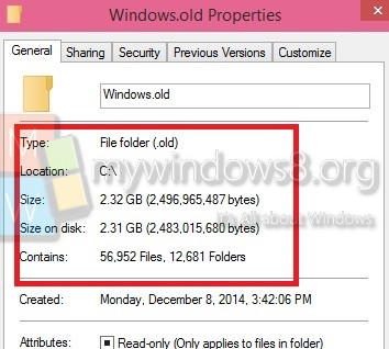 Size of Windows.old folder